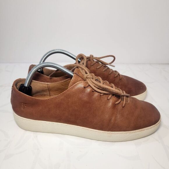 Frye Webster Leather Sneakers Low Cognac Lace Up Women Size 10M - Picture 3 of 10